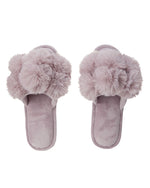 Load image into Gallery viewer, Luxe Pom Pom Open Toe Slippers in Lavender

