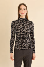 Load image into Gallery viewer, Mock Neck Leopard Top in Dark Grey
