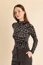 Load image into Gallery viewer, Mock Neck Leopard Top in Dark Grey
