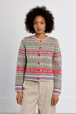 Load image into Gallery viewer, Rainbow Fair Isle Cardigan in Off White
