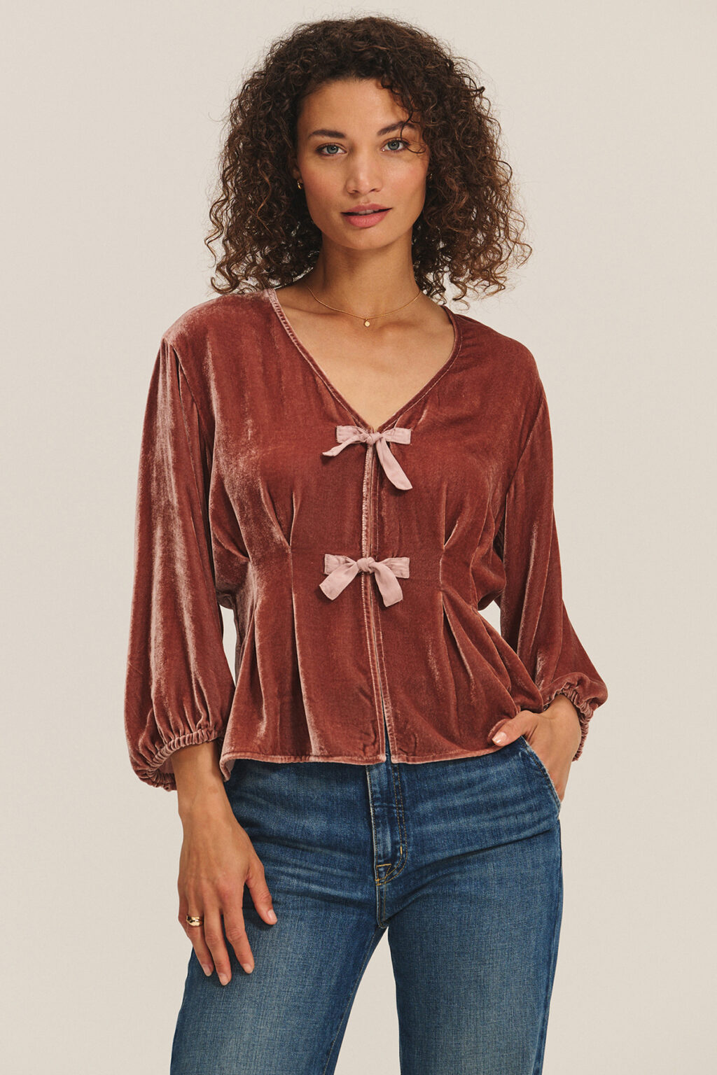 Elida Tie Front Blouse in Rose Gold