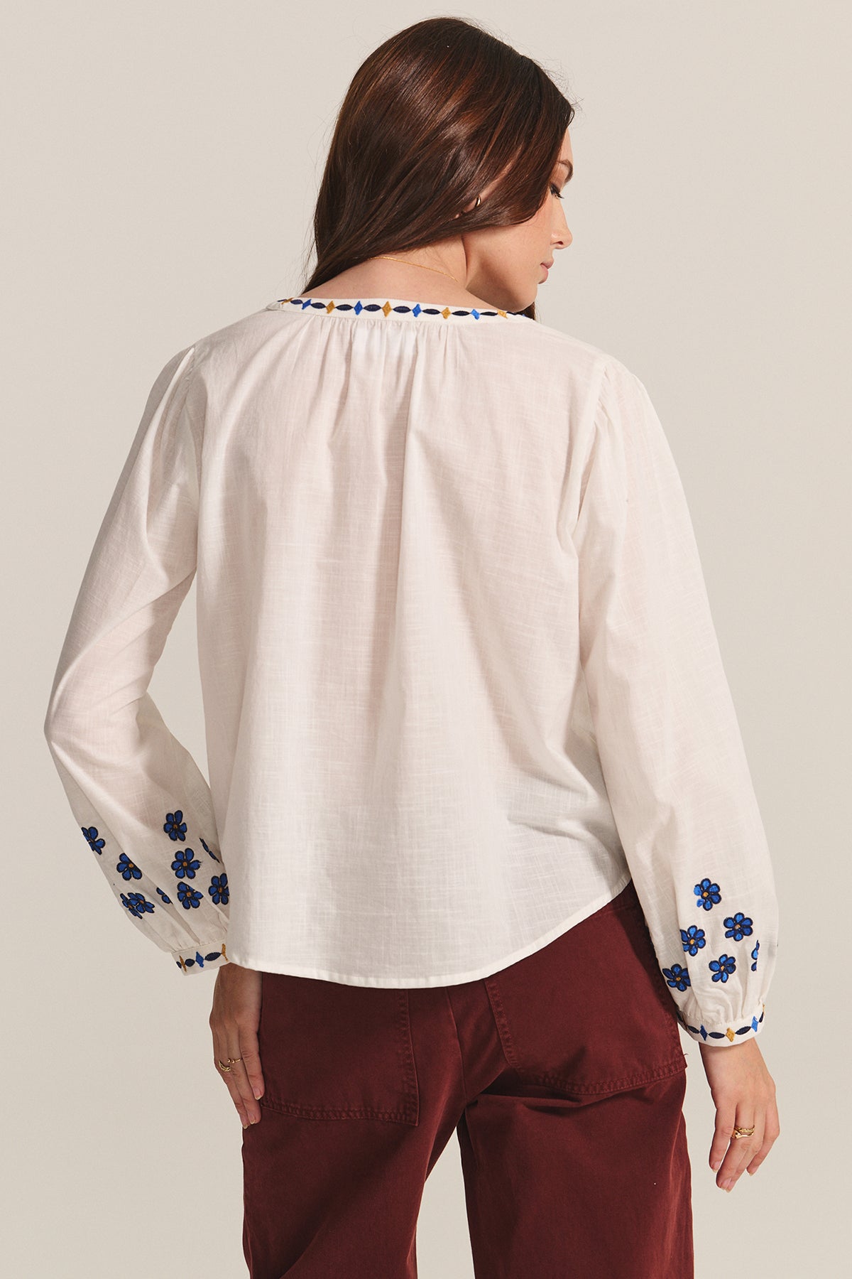Amani Long Sleeve Embroidered Top in Cream