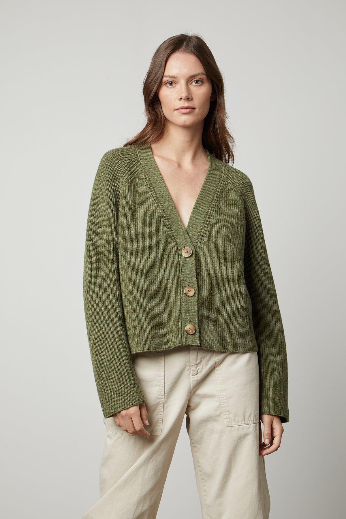 Marilyn Button Front Cardigan in Elm