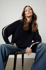 Load image into Gallery viewer, Teagan Mock Neck Sweater in Navy/Milk
