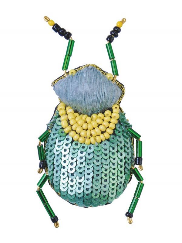 Insect Brooch in Gray/Yellow/Seafoam