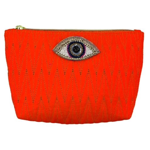 Tribeca Make Up Bag in Neon Orange with Eye Pin