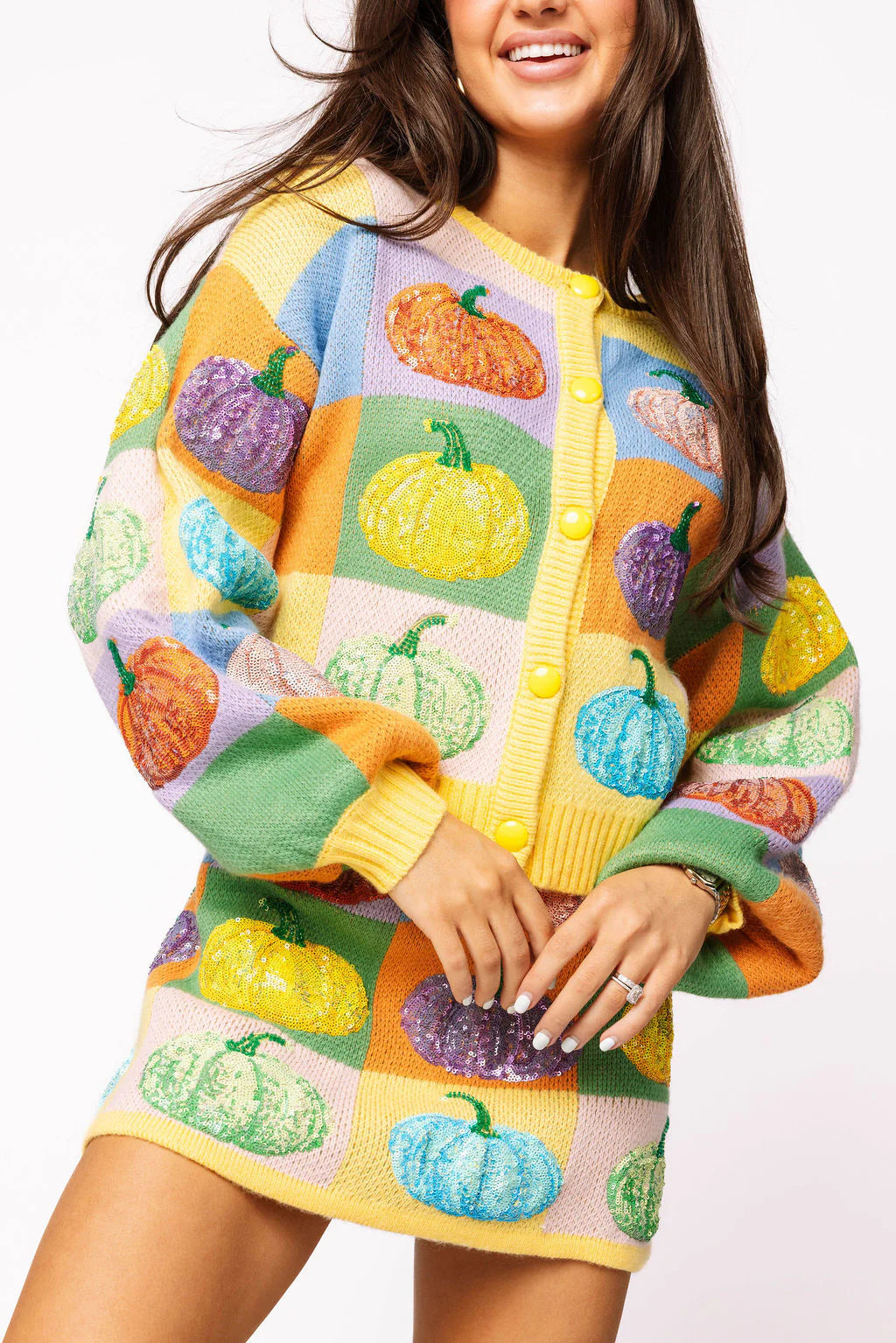 Pumpkin Patchwork Cardigan in Pastel Colorblock