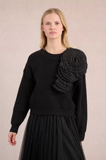 Load image into Gallery viewer, Asymmetrical Rose Sweater in Black
