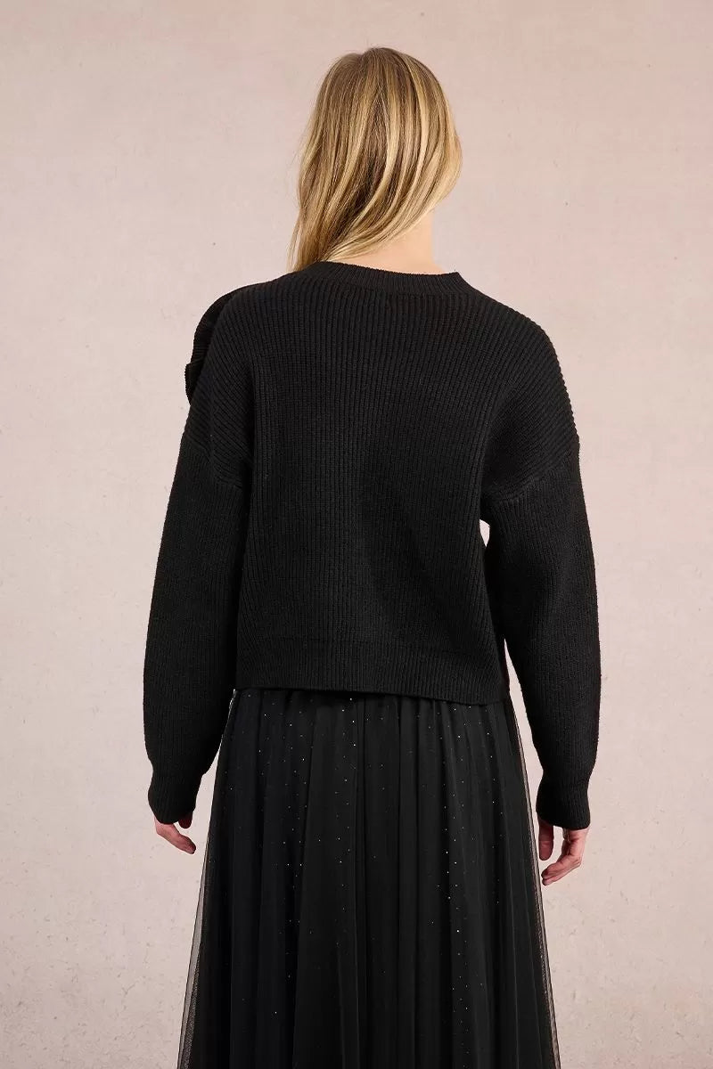 Asymmetrical Rose Sweater in Black