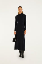 Load image into Gallery viewer, Long Sleeve Flower Maxi Dress in Black
