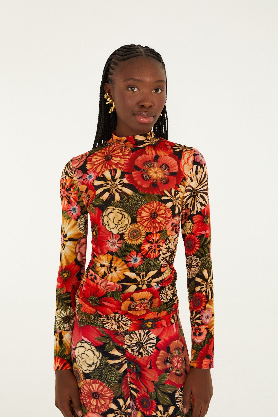 Flowershop Ruched Waist Jersey Blouse in Black