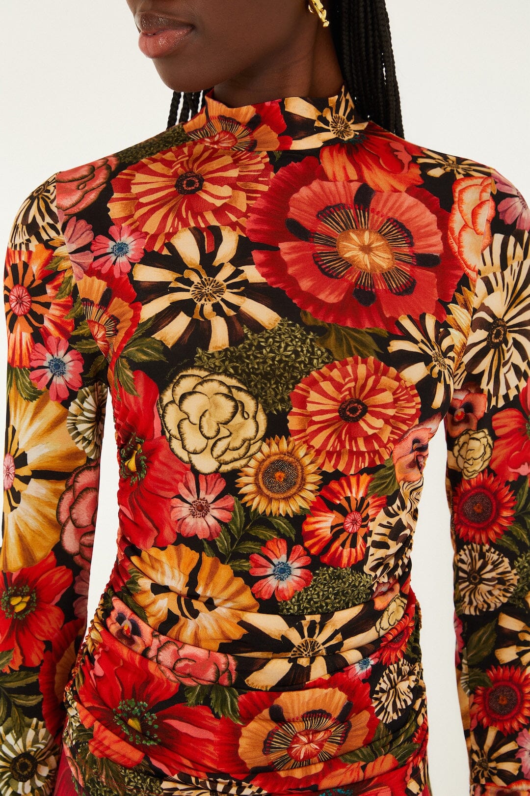 Flowershop Ruched Waist Jersey Blouse in Black