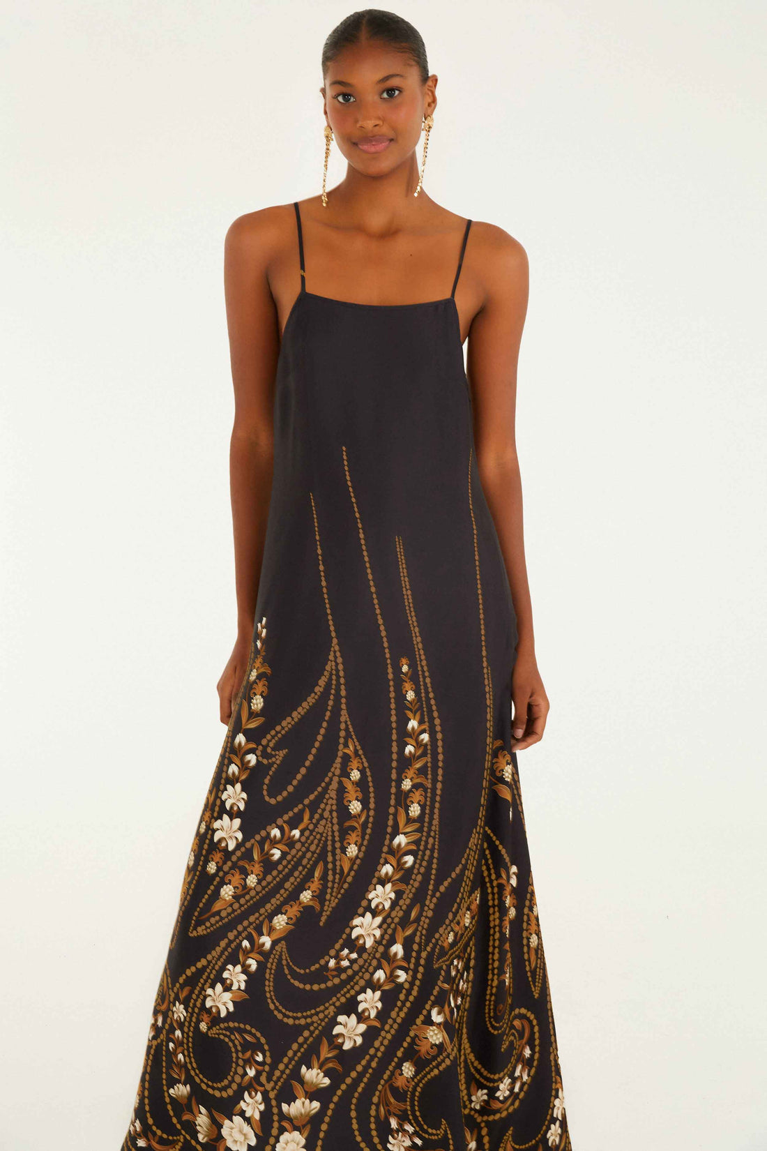 Garden Silhouette Slip Midi Dress in Black