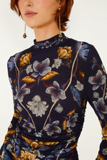 Load image into Gallery viewer, Golden Nature Jersey Blouse in Navy
