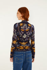 Load image into Gallery viewer, Golden Nature Jersey Blouse in Navy
