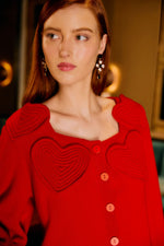 Load image into Gallery viewer, Heartful Knit Cardigan in Red
