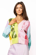 Load image into Gallery viewer, Rainbow Colorblock Easter Bunny Cardigan in Multi Pastel
