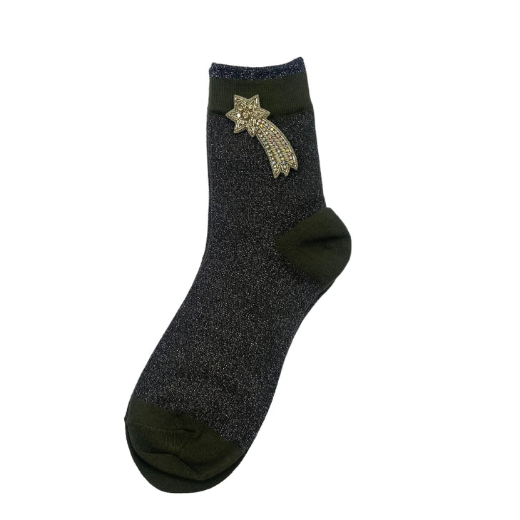 Tokyo Socks with Beaded Pins  - Ivy w/ Shooting Star