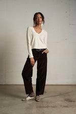 Load image into Gallery viewer, Fiona Recycled Cotton Long Sleeve V-Neck in Sugar
