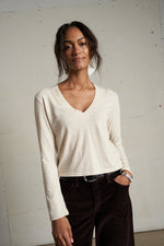 Load image into Gallery viewer, Fiona Recycled Cotton Long Sleeve V-Neck in Sugar
