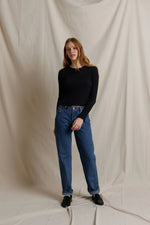 Load image into Gallery viewer, Flora Sweater Rib Long Sleeve Top in True Black
