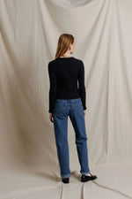 Load image into Gallery viewer, Flora Sweater Rib Long Sleeve Top in True Black

