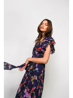 Load image into Gallery viewer, Zola Maxi Wrap Dress in Navy Watercolor Floral
