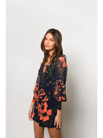 Load image into Gallery viewer, Elaine Square Neck Mini Dress in Navy Three Tone Floral
