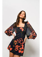 Load image into Gallery viewer, Elaine Square Neck Mini Dress in Navy Three Tone Floral
