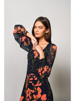Load image into Gallery viewer, Elaine Square Neck Mini Dress in Navy Three Tone Floral

