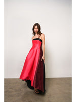 Load image into Gallery viewer, Monet High Low Gown in Hot Coral Colorblock
