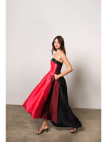 Load image into Gallery viewer, Monet High Low Gown in Hot Coral Colorblock
