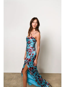 Luxe Ruched Bodice Slim Gown in Watercolor Floral