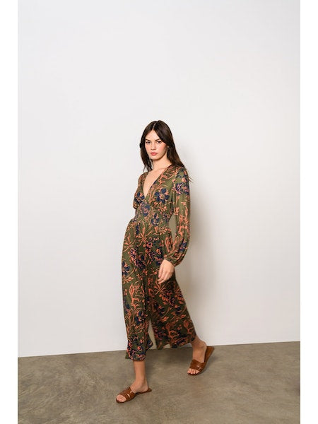 Maza Jumpsuit in Olive Three Tone Floral
