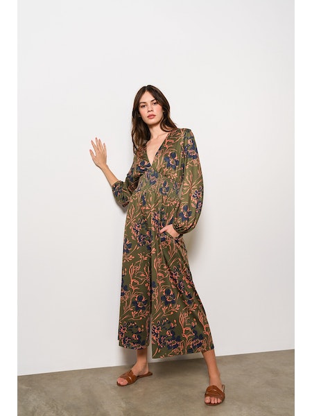 Maza Jumpsuit in Olive Three Tone Floral