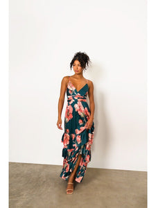 Guthrie Tie Back Maxi Dress in Emerald Vining Painted Floral