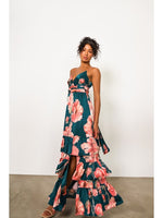 Load image into Gallery viewer, Guthrie Tie Back Maxi Dress in Emerald Vining Painted Floral
