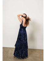 Load image into Gallery viewer, Bax Maxi Wrap Dress in Navy Eden Burnout Floral
