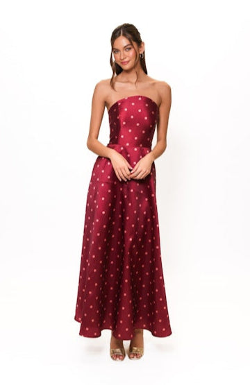 Victoria Dress in Pomegranate Spaced Polka Dot