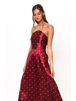 Load image into Gallery viewer, Victoria Dress in Pomegranate Spaced Polka Dot
