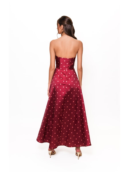 Victoria Dress in Pomegranate Spaced Polka Dot