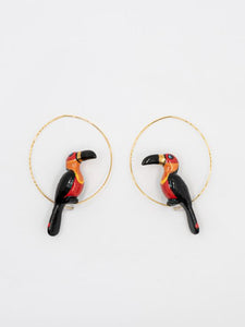Toucan Hoop Earrings in Black and Gold