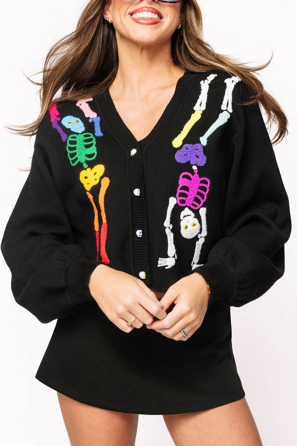 Dancing Rainbow Skeleton Cardigan in Black