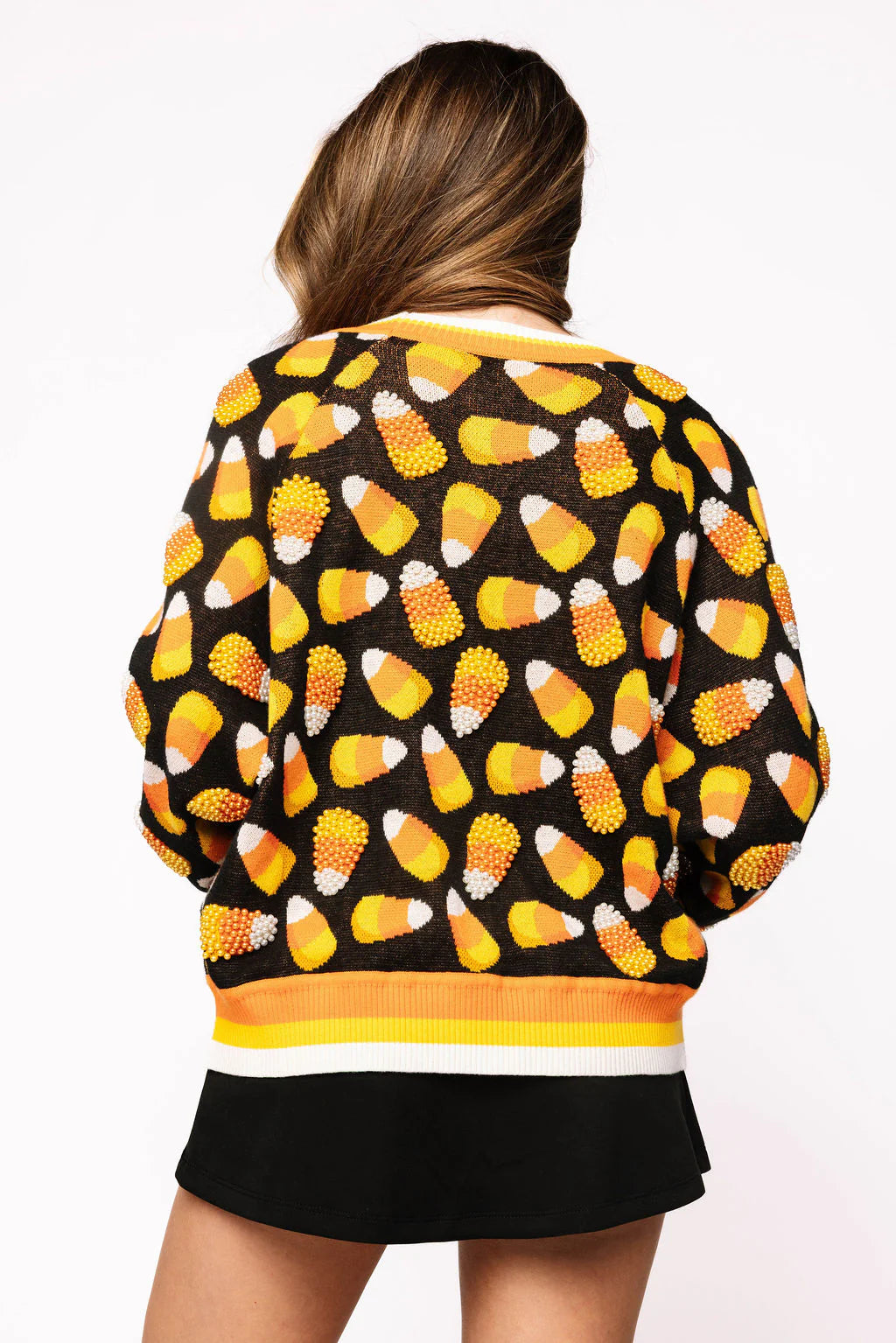 Pearl Candy Corn Cardigan in Black