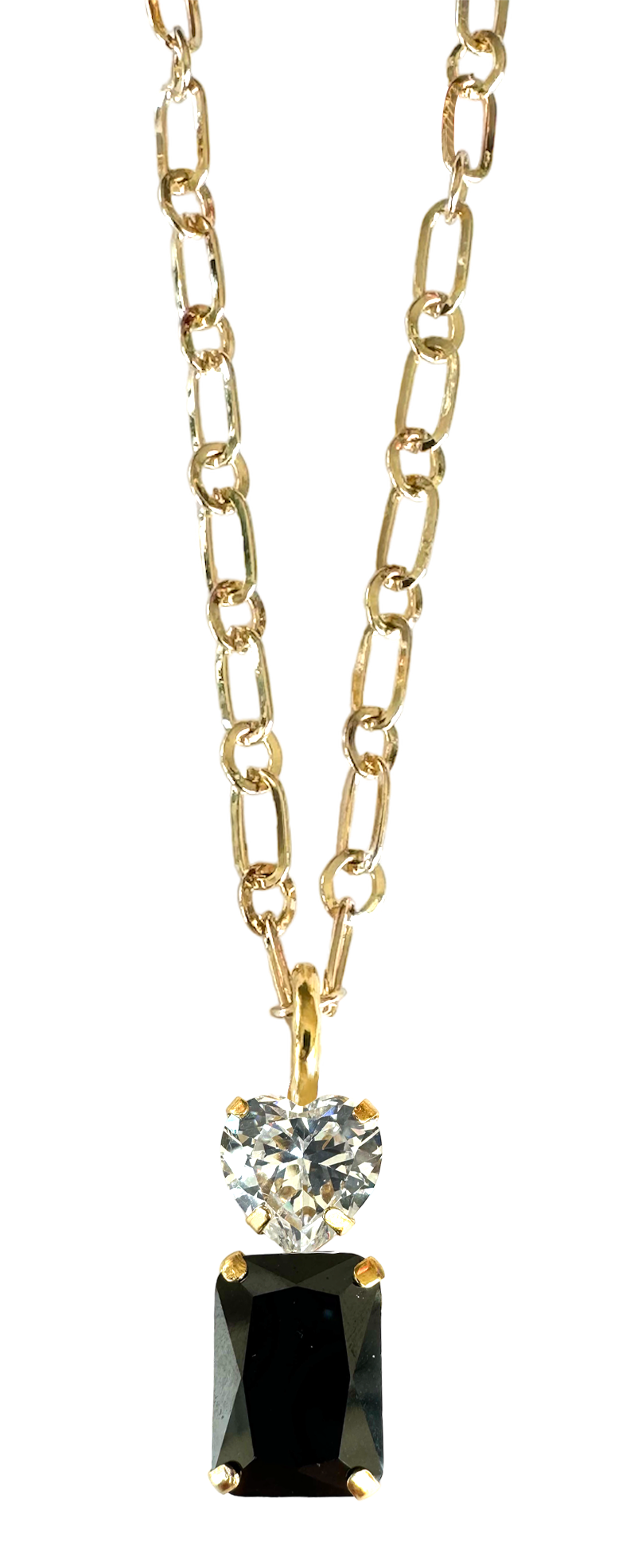 Heart Octagon Charm Necklace with Chain in Clear/Black