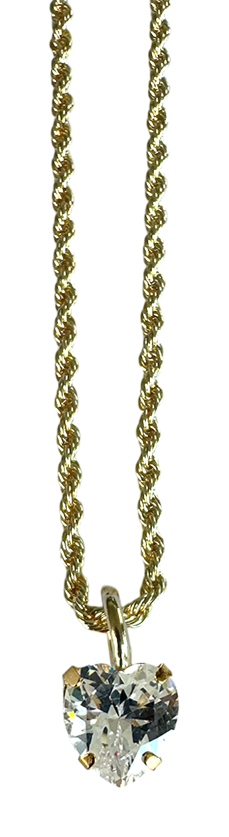 Rope Chain Heart Charm Necklace in Clear