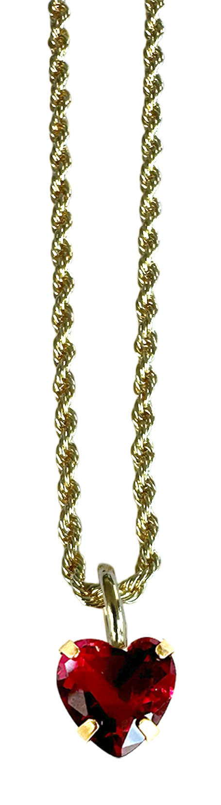 Rope Chain Heart Charm Necklace in Ruby