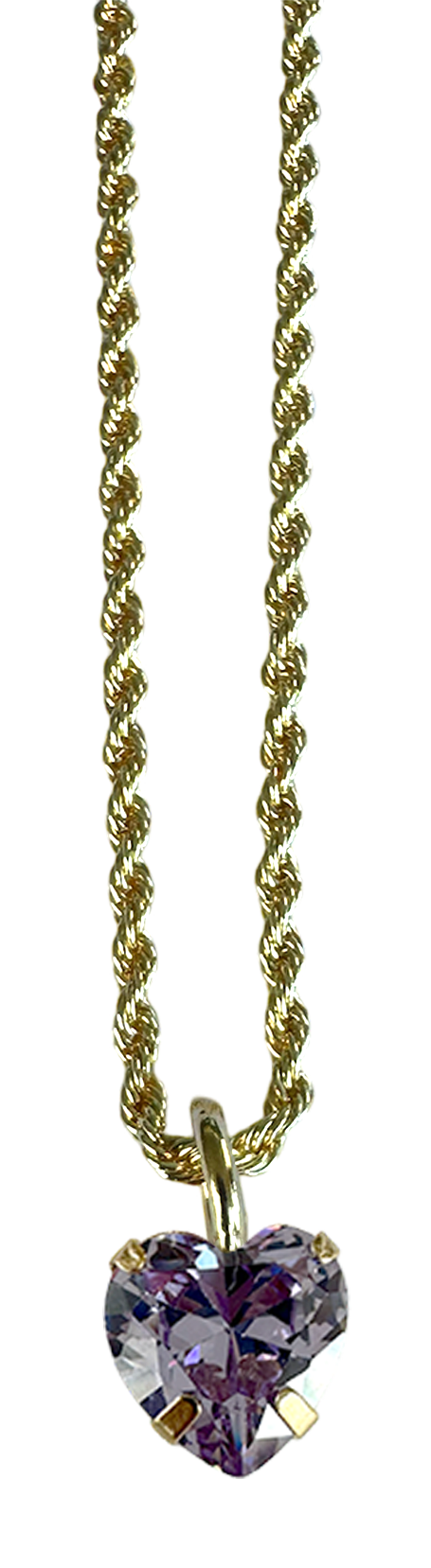 Rope Chain Heart Charm Necklace in Lavender