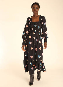 Heart Maxi Dress in Black Multi