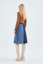 Load image into Gallery viewer, Two Tone Corduroy Midi Skirt in Blue
